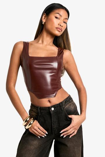 FAUX LEATHER SQUARE NECK CORSET chocolate