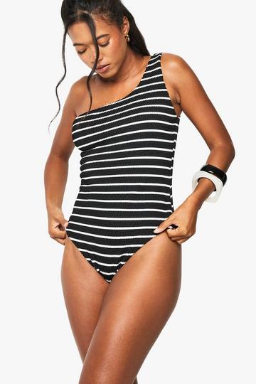 Gekreukelde Gestreepte Bikini Met Beugel black