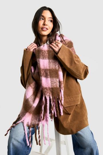 Checked Super Soft Tassel Scarf chocolate