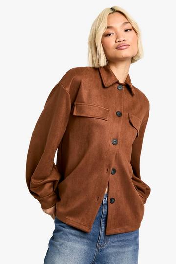 Suede Look Oversized Shirt chocolate