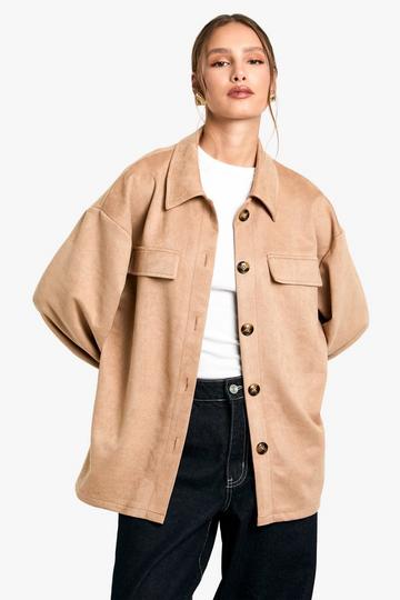 SUEDE LOOK OVERSIZED SHIRT tan