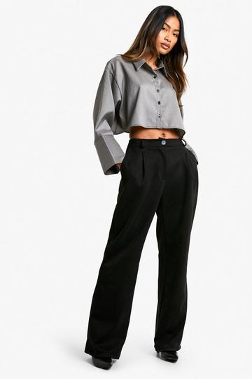 Black Suede Look Straight Leg Pants