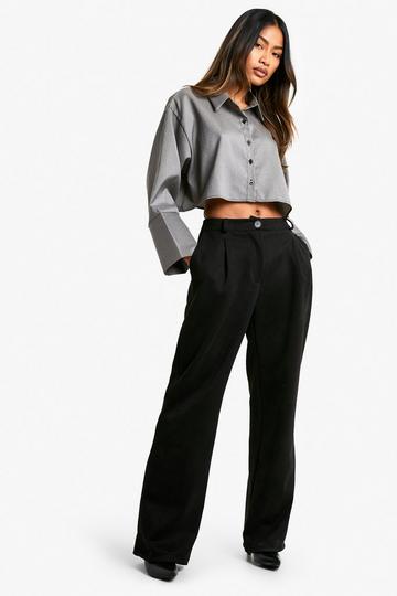Suede Look Straight Leg Trousers black