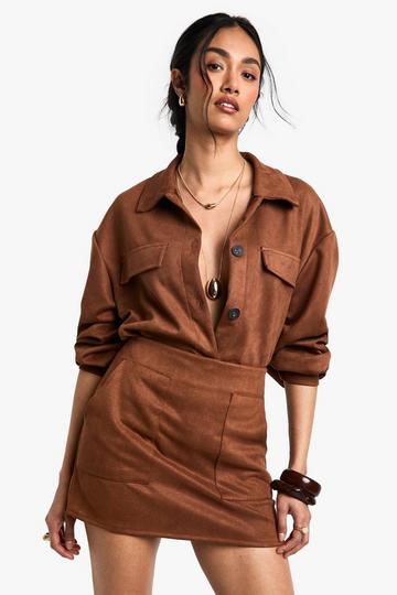 Suede Look Mini Skirt chocolate