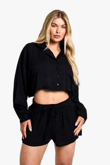 Beachwear Essentials Cropped Long Sleeve Shirt black