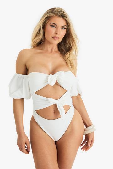 Premium Bridal Tie Front Swimsuit white