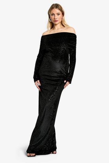 Maternity Velvet Sequin Bardot Maxi Dress black