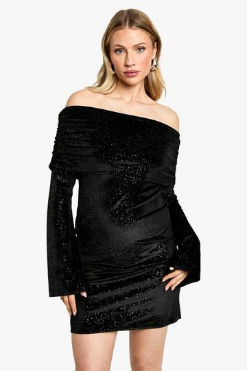 Maternity Velvet Sequin Bardot Mini Dress black