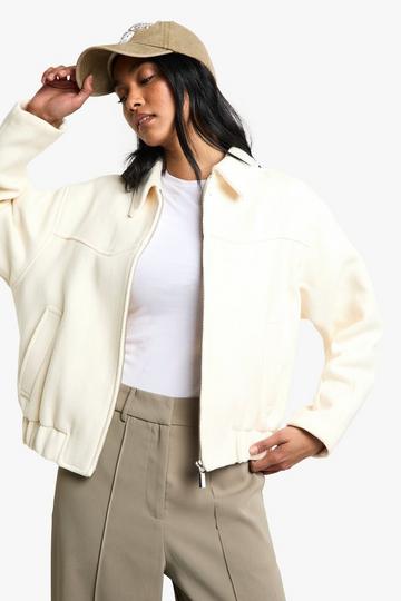 Textured Wool Look Bomber Jacket cream