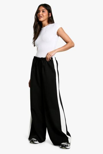 Drawstring waist side stripe trouser black