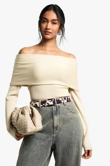 Premium Rib Knitted Bardot Jumper cream