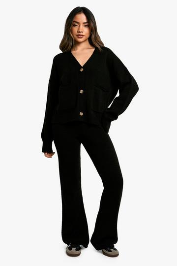 Knitted Slouchy Cardigan And Flare Trouser Co-Ord black