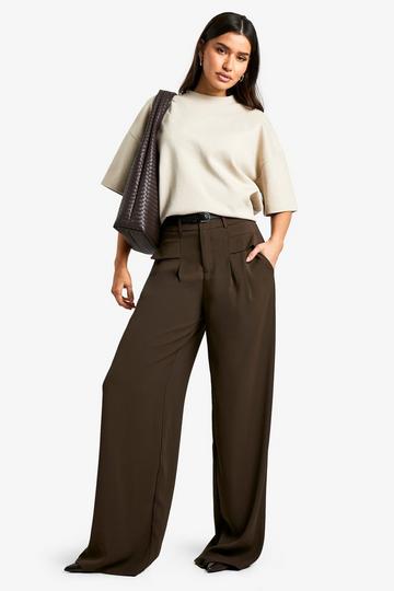 Tall Fluid Belted Wide Leg Trousers chocolate