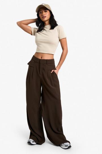 Petite - Pantalon large à ceinture chocolate