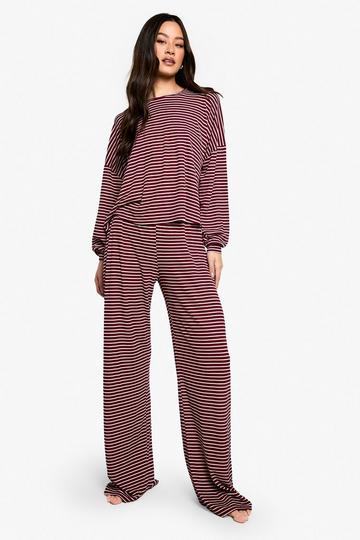 Tall Stripe Jersey Lounge Trouser Pj Set burgundy