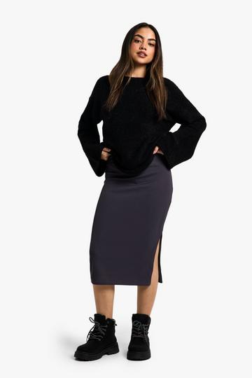 Rib Side Split Midi Skirt charcoal