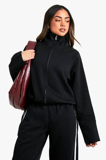 Funnel Neck Zip Through Oversized Boxy Sweat black