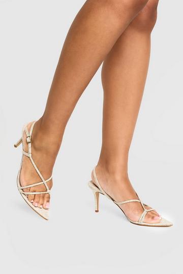 Pointed Linen Strappy Heels natural