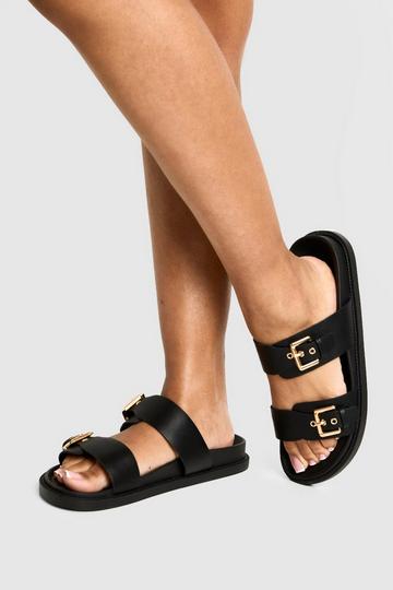 Double Buckle Strap Detail Sliders black