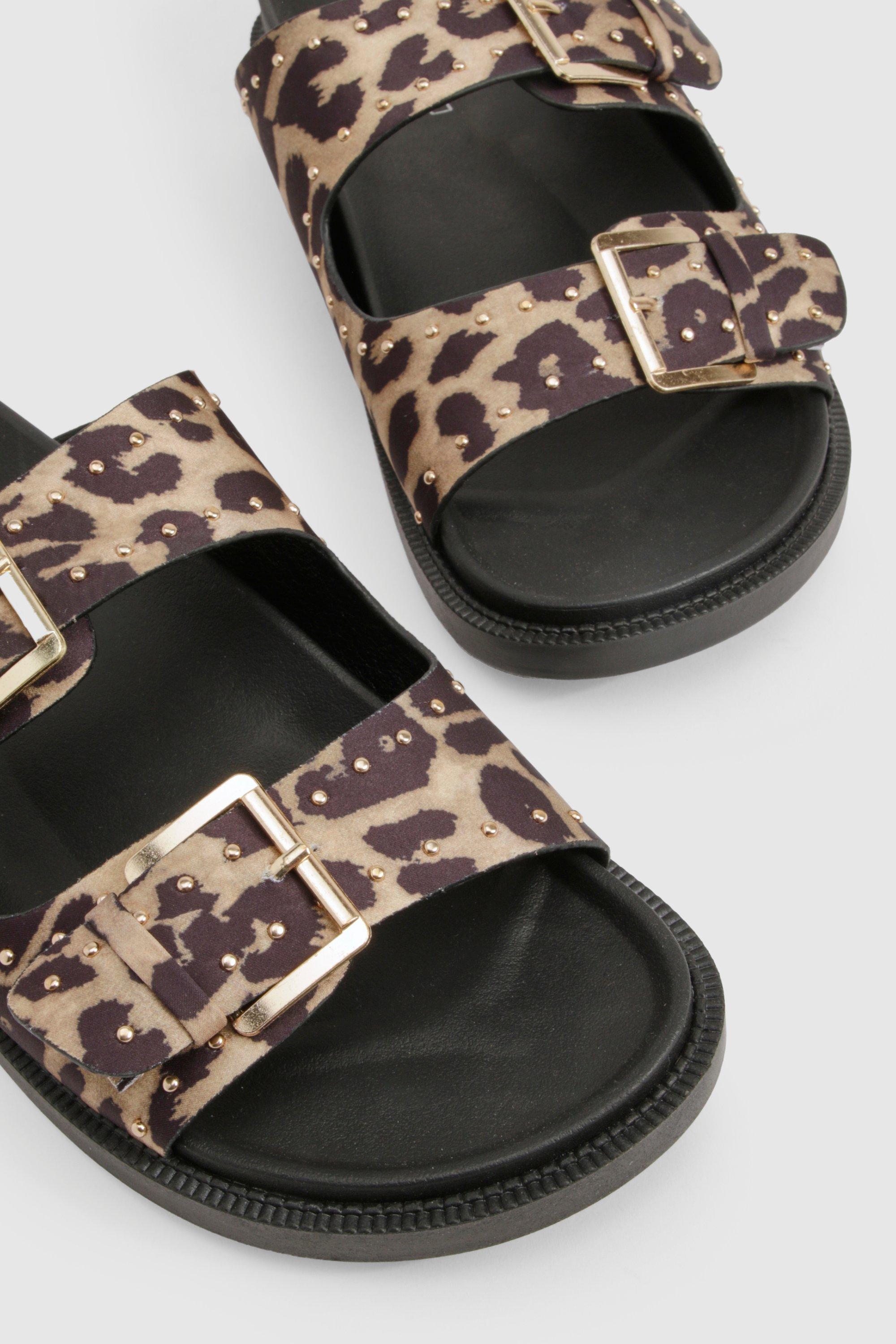 Leopard Studded Buckle Sandals | boohoo USA Leopard Studded Buckle Sandals | boohoo USA