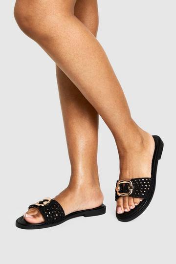 Black Crochet Buckle Sandals