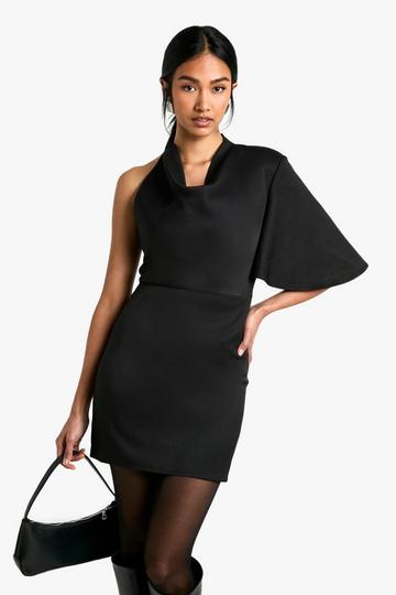 High Cowl Asymmetric Mini Dress black