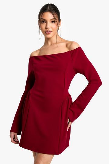 High Bardot Tie Back Skater Dress burgundy