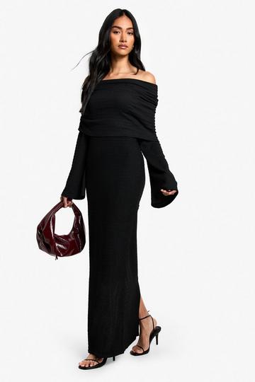 Textured Slouchy Bardot Maxi Dress black