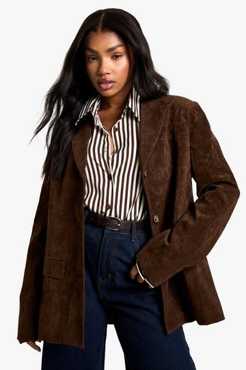 Vintage Look Faux Suede Oversized blazer chocolate