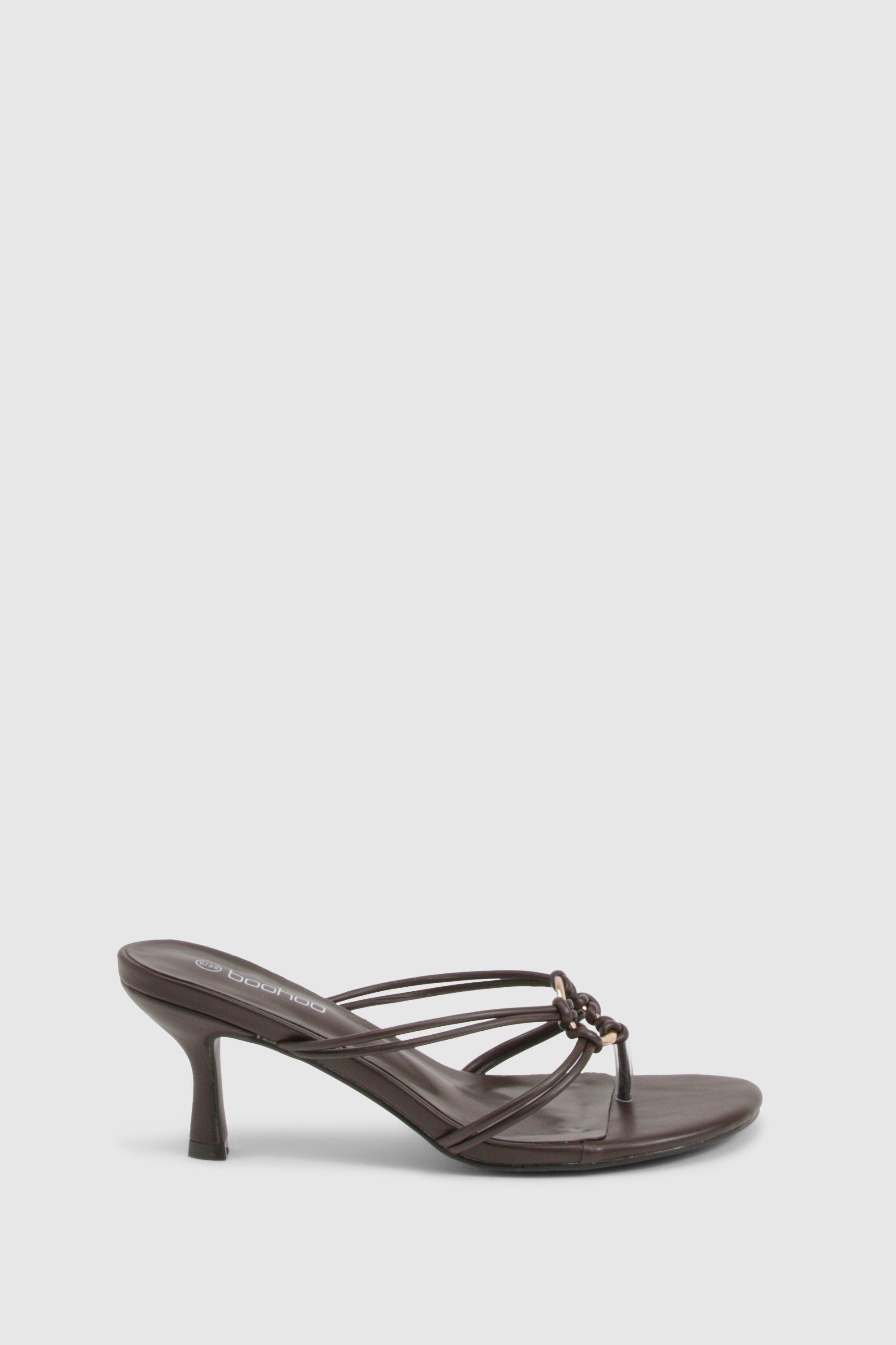 Hardware Ring Detail Toe Post Heeled Mules | boohoo USA