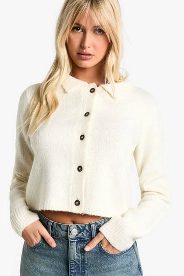 Collared Button Through Knit Cardigan cream