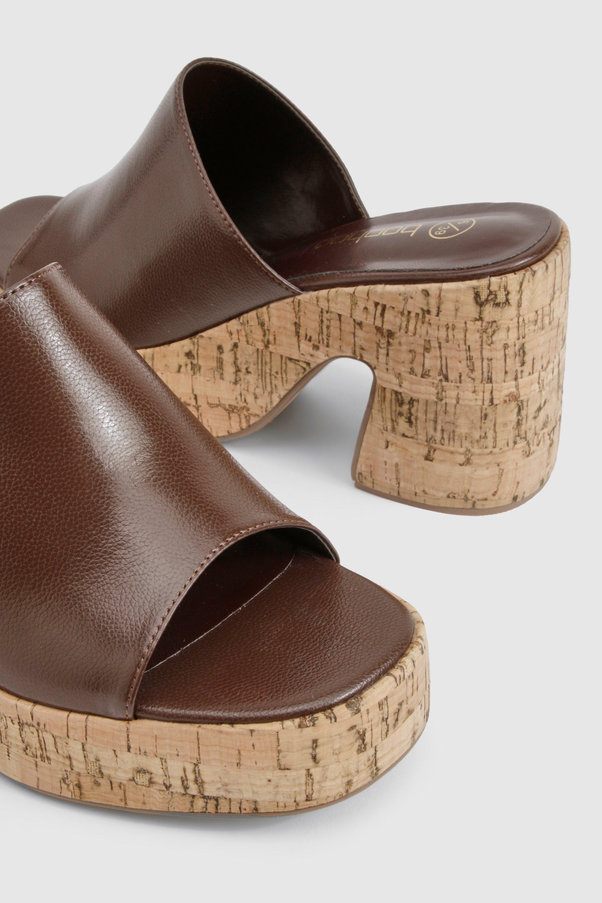 Platform Cork Mule Wedges | boohoo