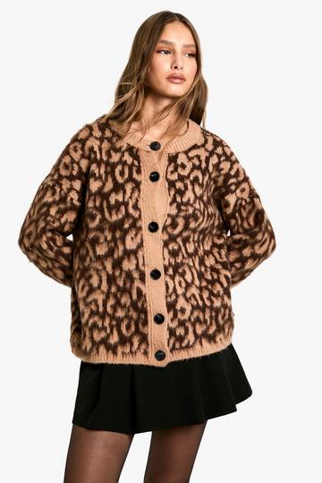 Luipaardprint Cardigan camel