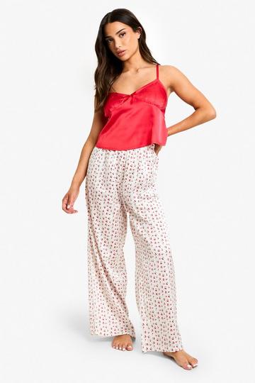 Petite Kersen Print Hemdje En Pyjama Set Met Broek red