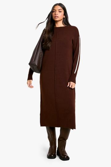 Side Stripe Knitted Dress chocolate