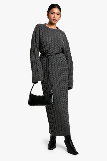 Cable Oversized Knitted Dress grey