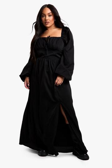 Plus Balloon Sleeve Milkmaid Maxi Dress black