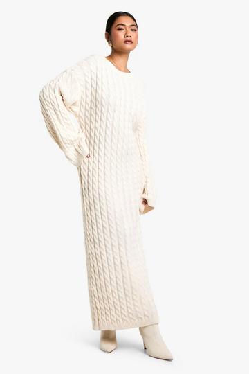 Cable Oversized Knitted Jumper Dress cream