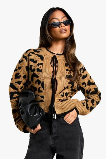 Luipaardprint Cardigan Met Strik leopard