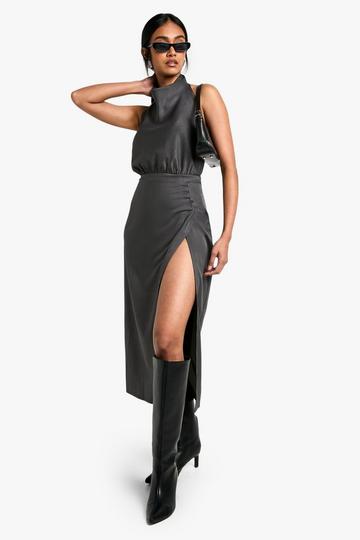 High Cowl Tailored Midaxi Dress charcoal