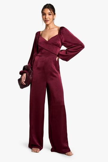 Textured Satin Wrap Jumpsuit plum