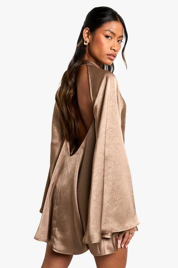 Textured Satin Open Back Swing Playsuit mocha