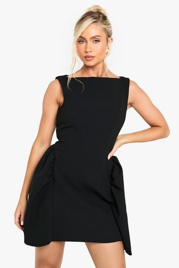 Slash Neck Full Skirt Mini Dress black