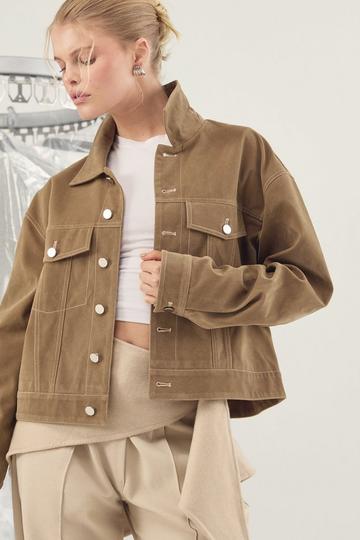 Suede Look Contrast Stitch Jacket taupe