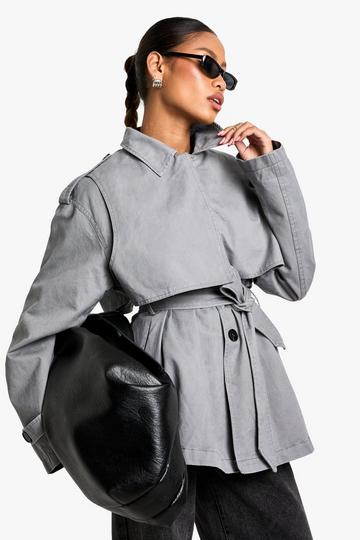 Grey Belted Short Trench Coat