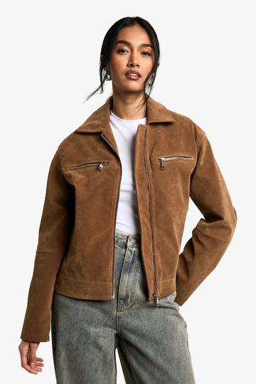 Suede Look Zip Jacket tan