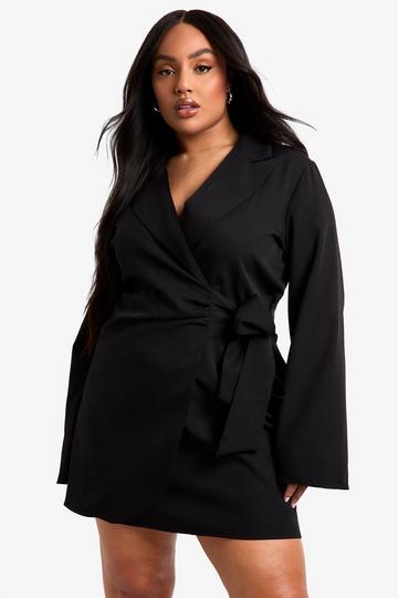 Black Plus Tie Waist Tailored Blazer Dress