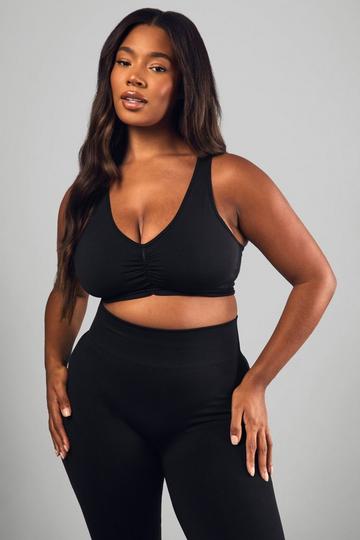 Plus Premium Sculpt Seamless Ruched Front Sports Bra black