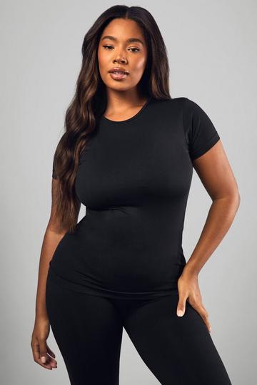 Boohoo Basics Plus Premium Sculpt Seamless Short Sleeve Top black