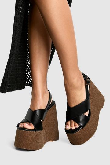 Crossover Cork Detail Platform Wedges black